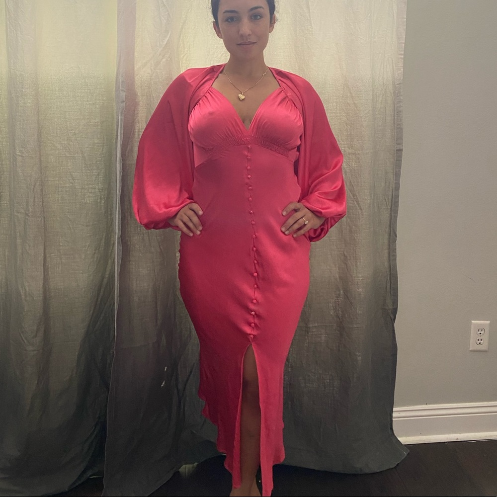 Hot pink silk midi dress